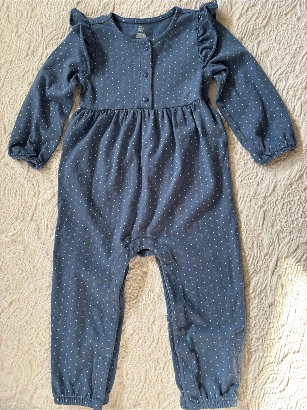 EUC!!🫐 BABY GAP LONG SLEEVE FULL LENGTH POLKA DOT ROMPER